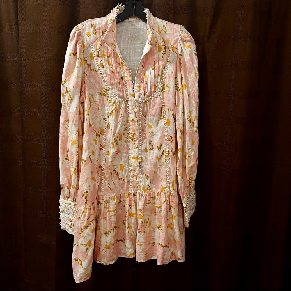 Bohemian Floral Pink and Orange Mini Dress size small